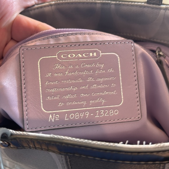 Coach Metallic Gray Signature Stripe Tote - Good Condition - Picture 10 of 14
